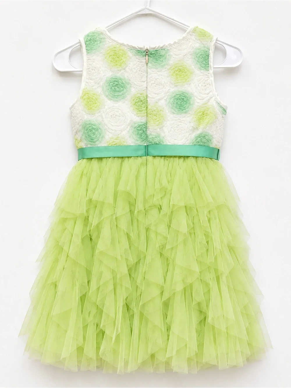 Jona Michelle Girls Green Ruffle Party Dress Size 7 Floral Rosette Tulle Easter